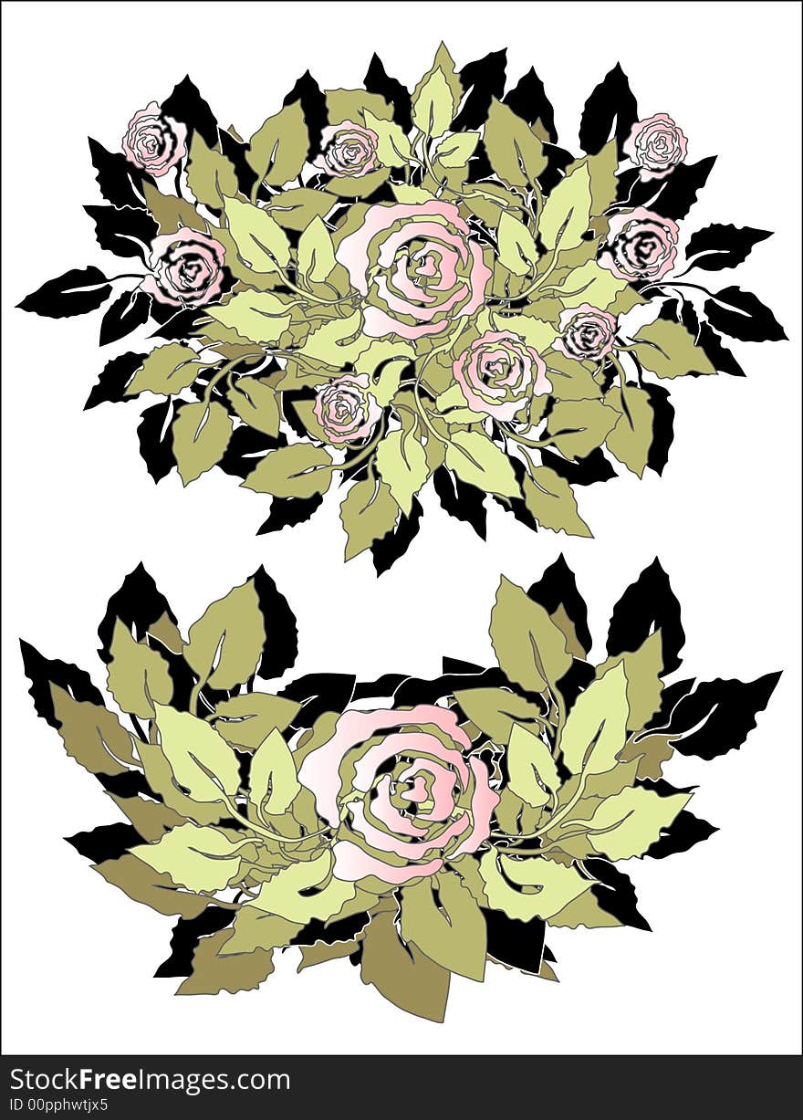 Vector illustration with bunches of pink roses