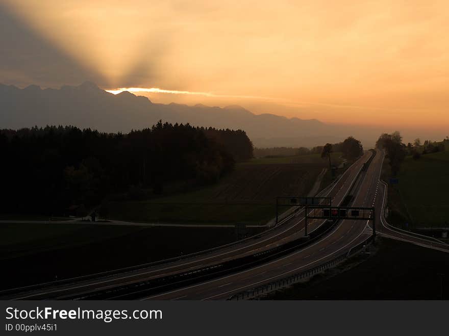 German higway at evening sunset. German higway at evening sunset