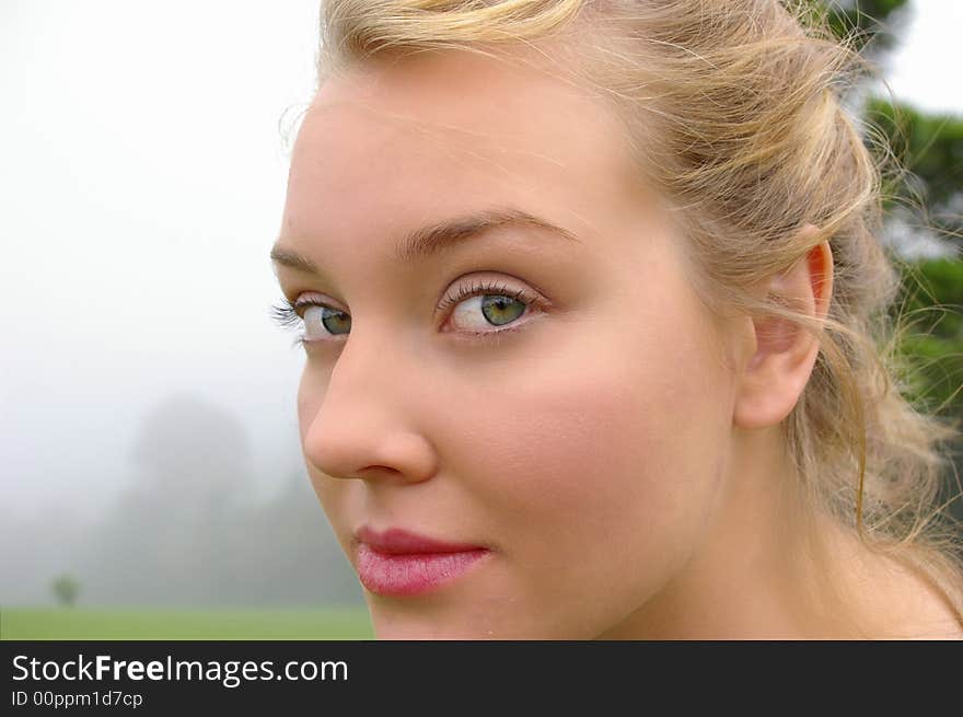 Beautiful blond girl walking in the mountains. Beautiful blond girl walking in the mountains