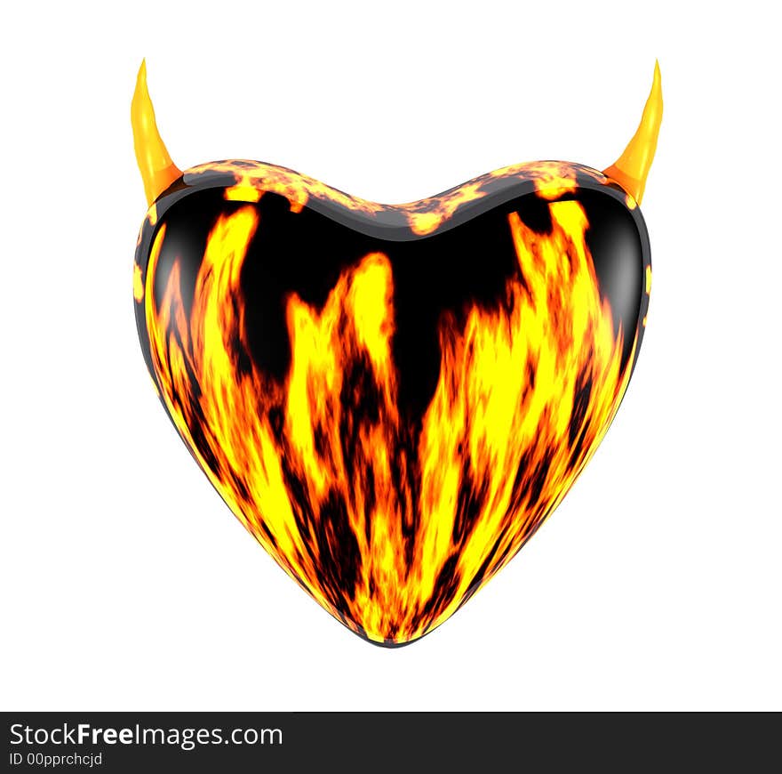 3D fiery heart with horns