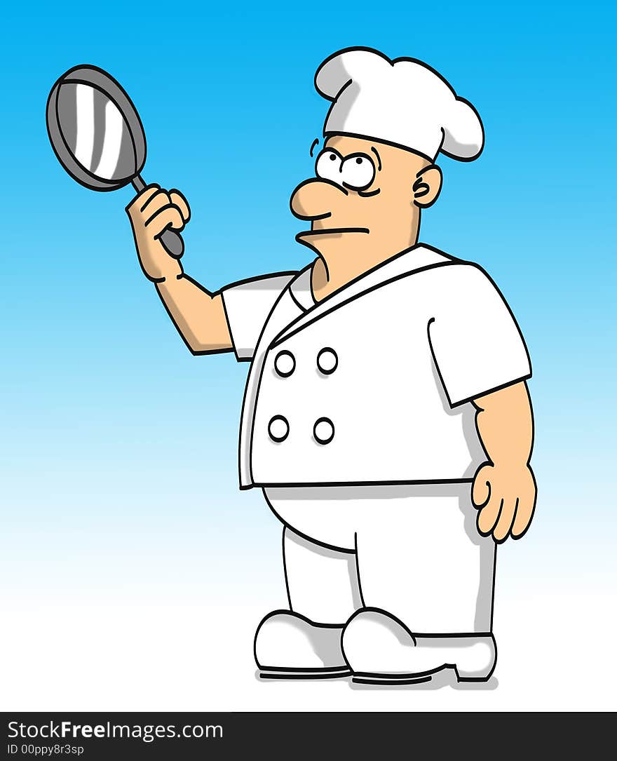 Illustration of a chef with a frying pan. Illustration of a chef with a frying pan