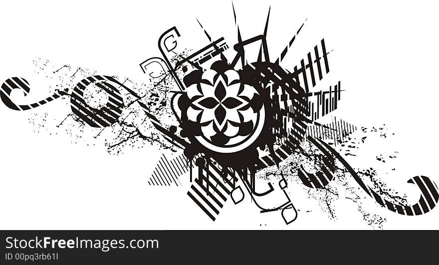 Black and white floral design with grunge details, vector illustration series.