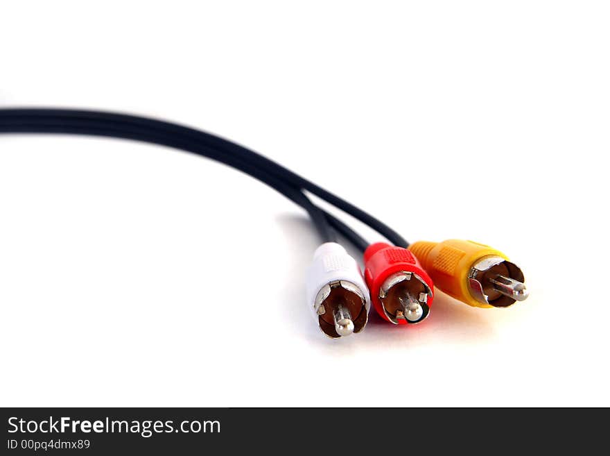 An isolated shot of Rca cables. A lot of white space for text. An isolated shot of Rca cables. A lot of white space for text.