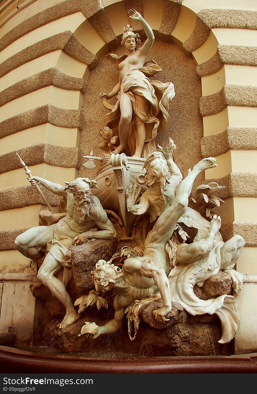 A beauty, Michaelerplatz fountain, full view, Hofburg - Vienna. A beauty, Michaelerplatz fountain, full view, Hofburg - Vienna