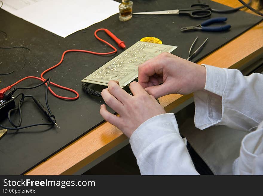 Student at the lesson in technical college. Student at the lesson in technical college