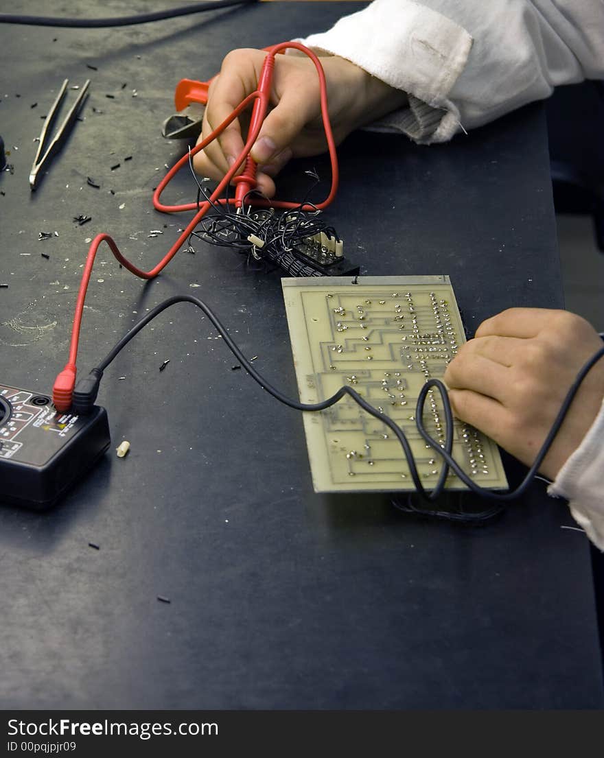 Student at the lesson in technical college. Student at the lesson in technical college