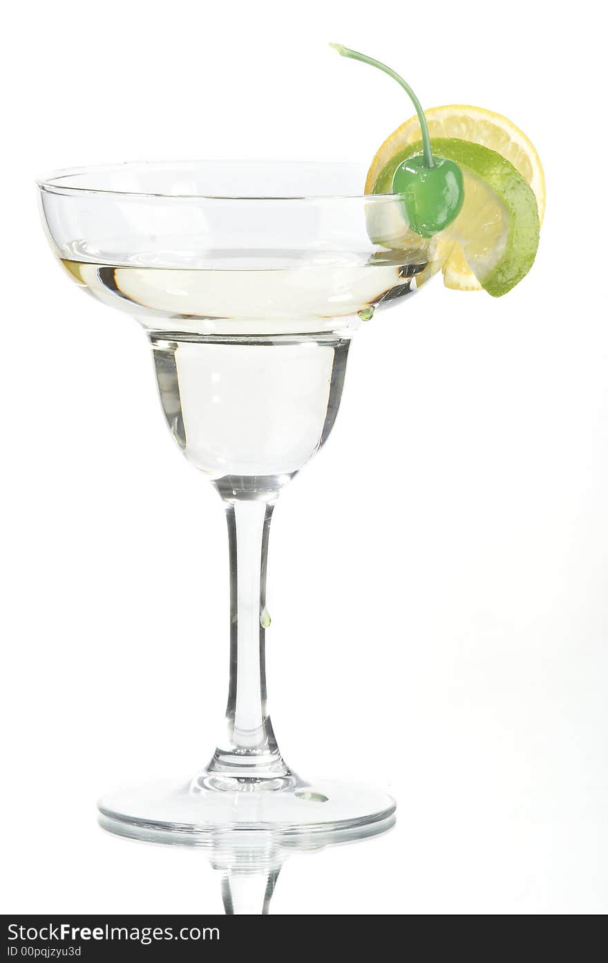 Still life with glass with drink on the white background