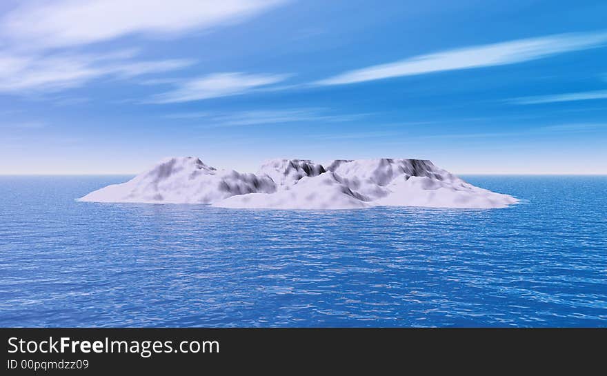 The big iceberg on  the open ocean - 3d landscape scene.