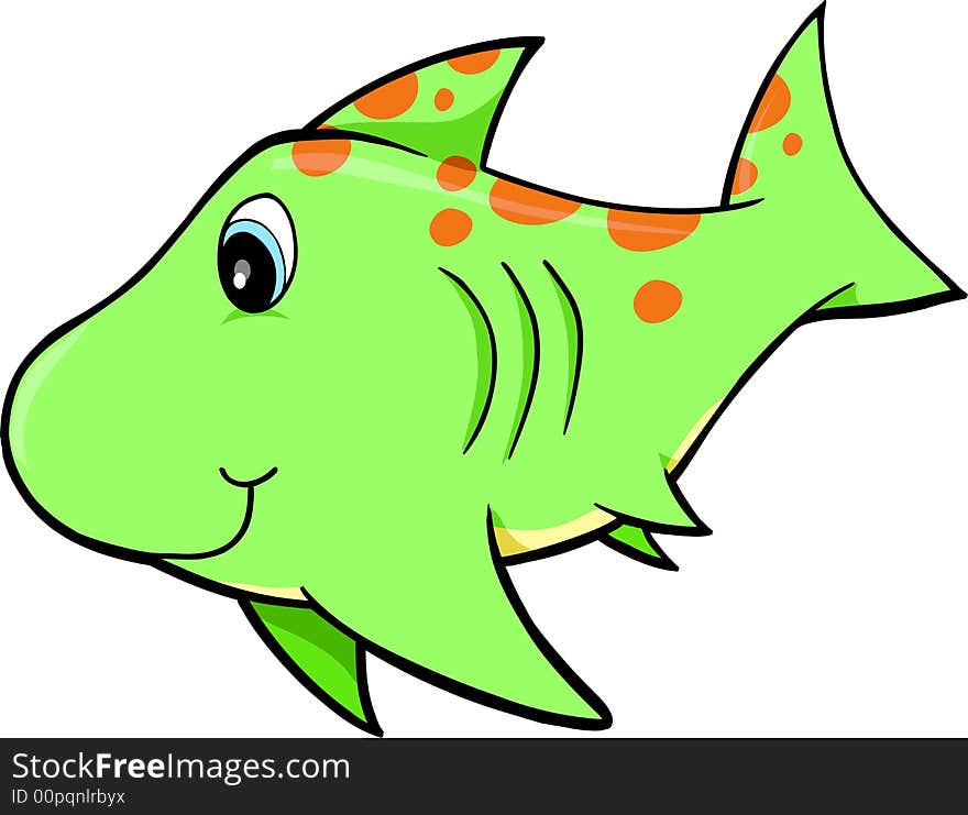 Cute Green Shark Vector Illustration