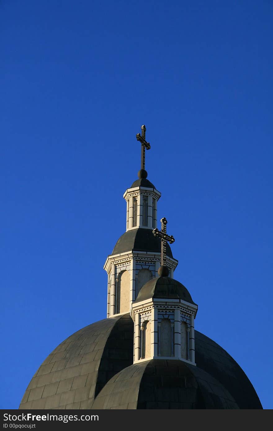 Two crosses on cupolas on a Ukrainian Catholic Church