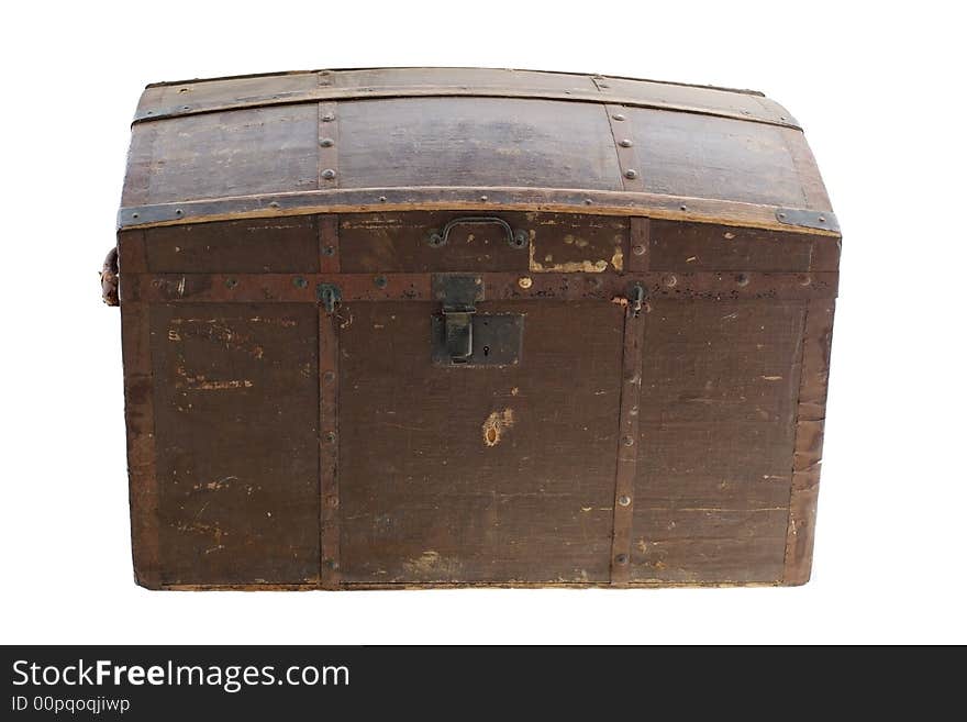 Old vintage wooden chest isolated over white