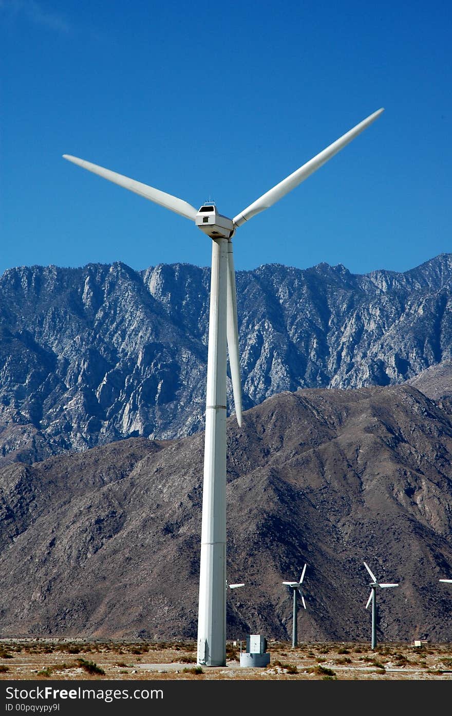 A large wind turbine from a wind farm in southern California. A large wind turbine from a wind farm in southern California.