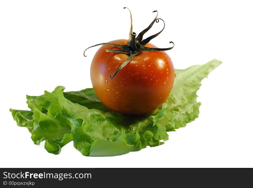 Tomatoand salad  isolated on a white background