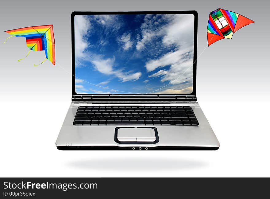 Laptop computer over white background