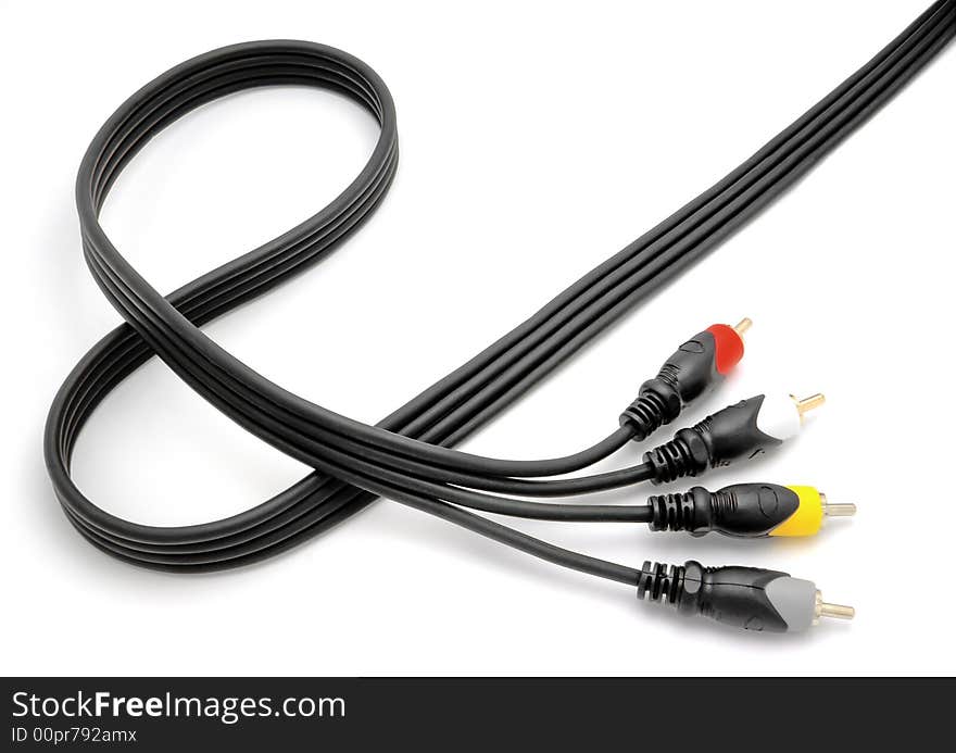 Multimedia cable with four sockets. Object on a white background. Multimedia cable with four sockets. Object on a white background.