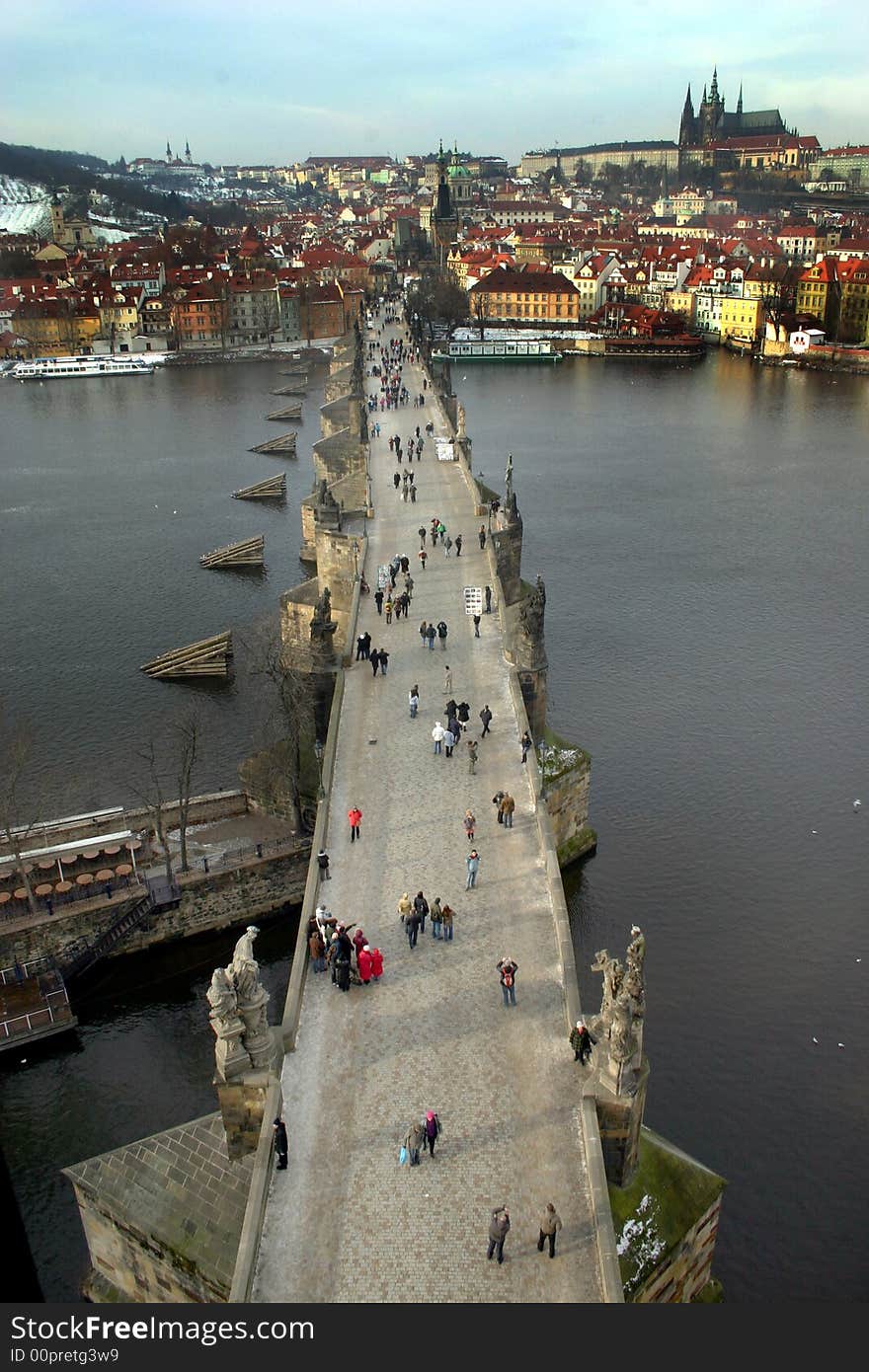 Air photo of Charles Bridge and Prague Castle - Czech