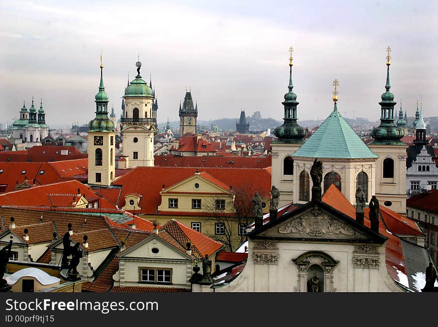 Air photo on the Prague's towers on the
Old Town -Czech