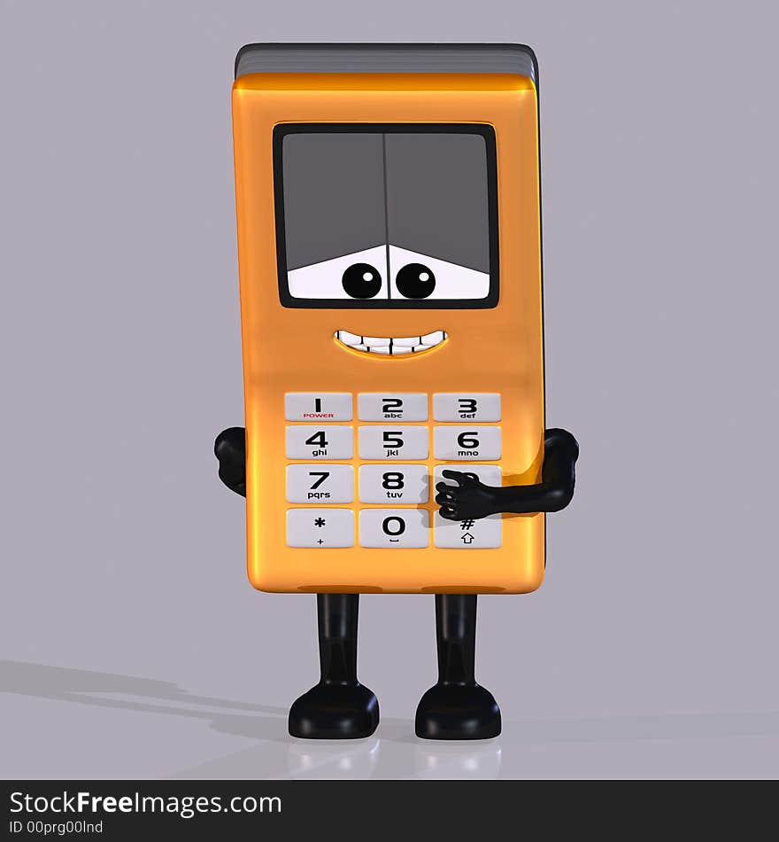 Cartoon cell phone with clipping path