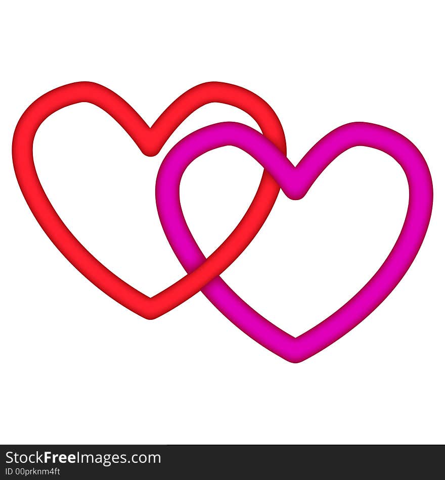 Linked Lovers Hearts Pink and Red