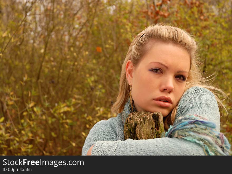 Portrait of Beautiful blonde in autumn setting. Portrait of Beautiful blonde in autumn setting.