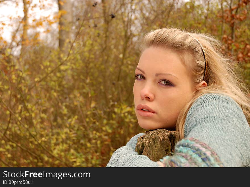 Portrait of Beautiful blonde in autumn setting. Portrait of Beautiful blonde in autumn setting.