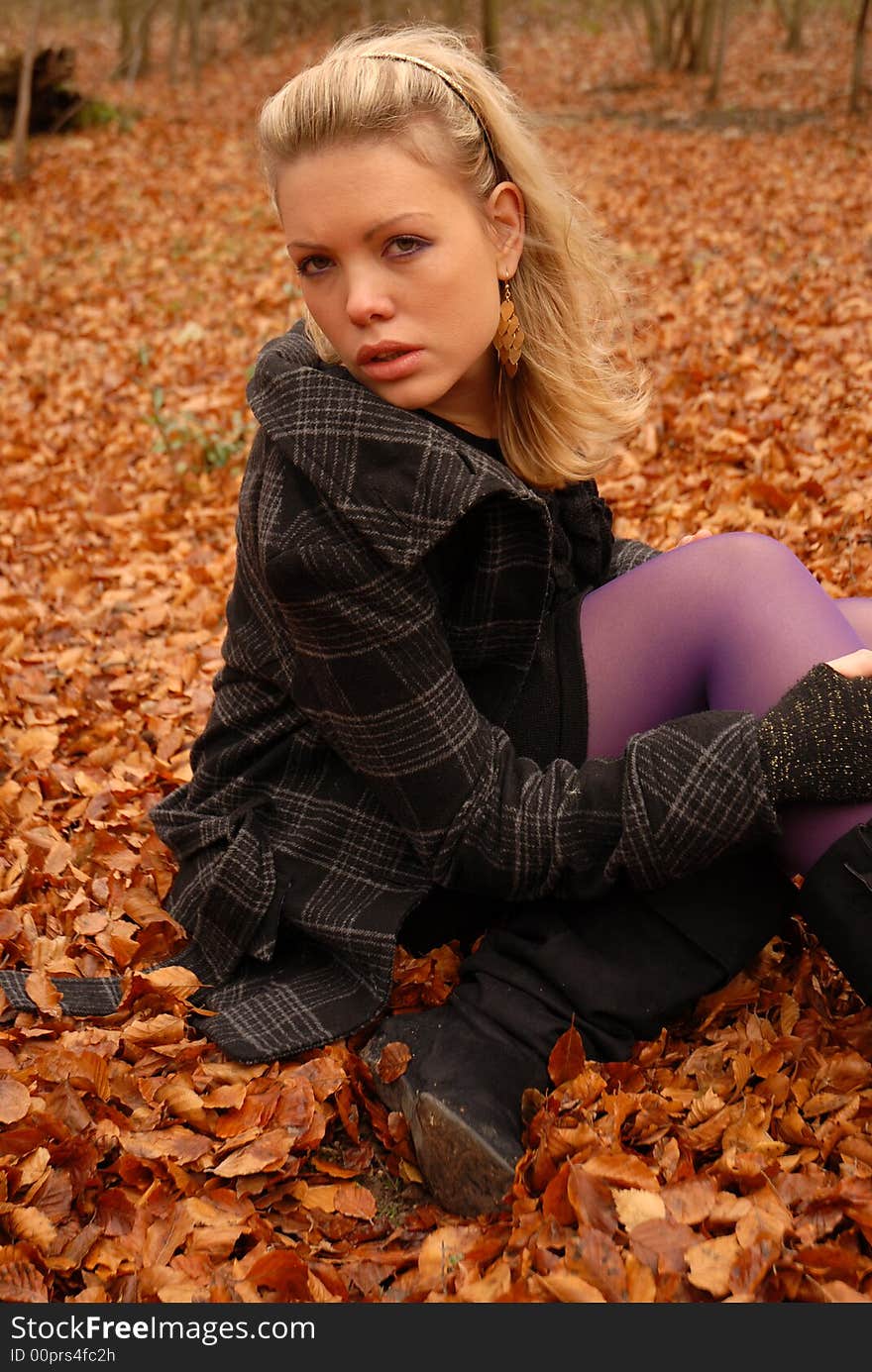 Portrait of Beautiful blonde in autumn setting. Portrait of Beautiful blonde in autumn setting.