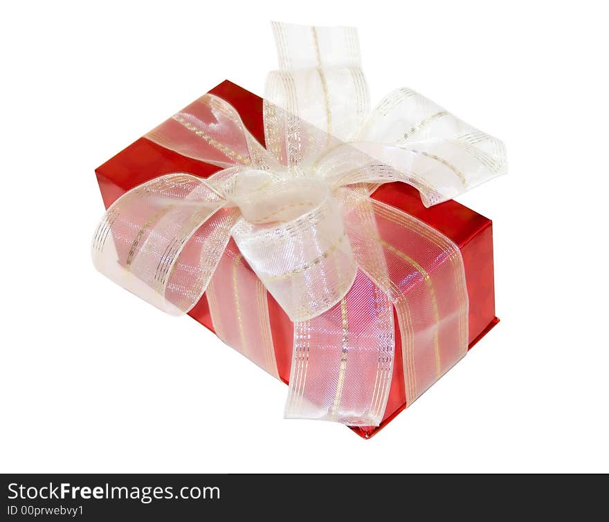 Red gift box with white bow,isolated