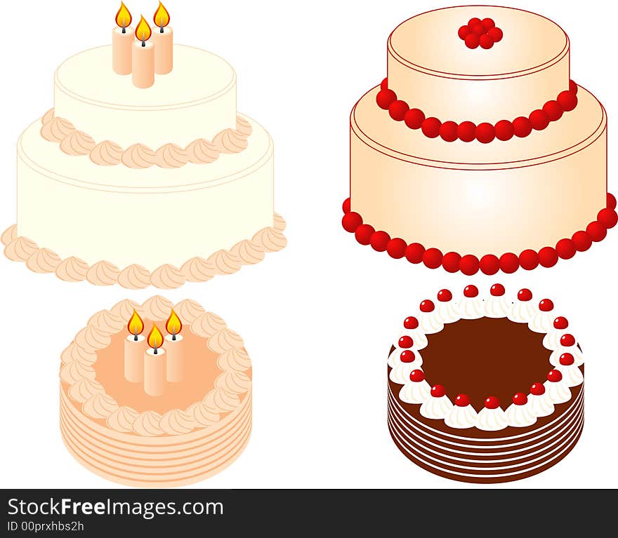 4  party cakes, illustration. 4  party cakes, illustration