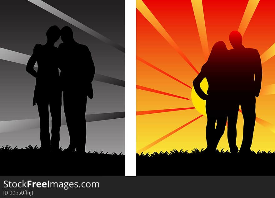 Illustration of people on sunset. Illustration of people on sunset