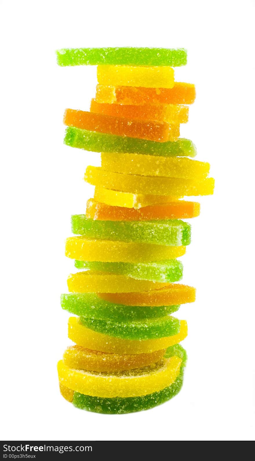 Fruit candy pyramide isolated on white  background