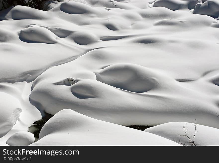 Snow mass by the creek