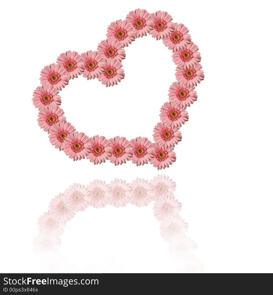 Heart of flowers isolated on white background