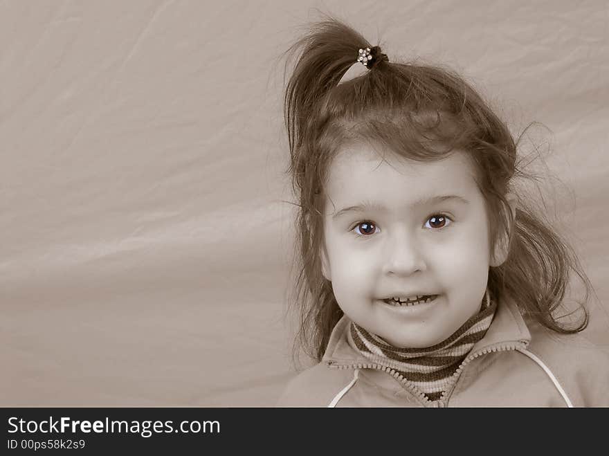 The little girl after jog with the eyes allocated with colour. The little girl after jog with the eyes allocated with colour