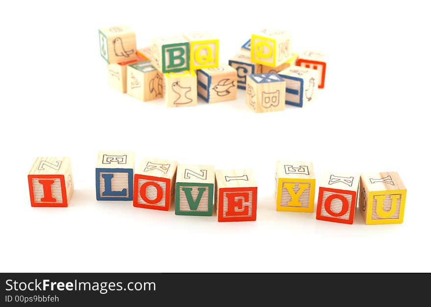 'I LOVE YOU' phrase made using wooden blocks. 'I LOVE YOU' phrase made using wooden blocks