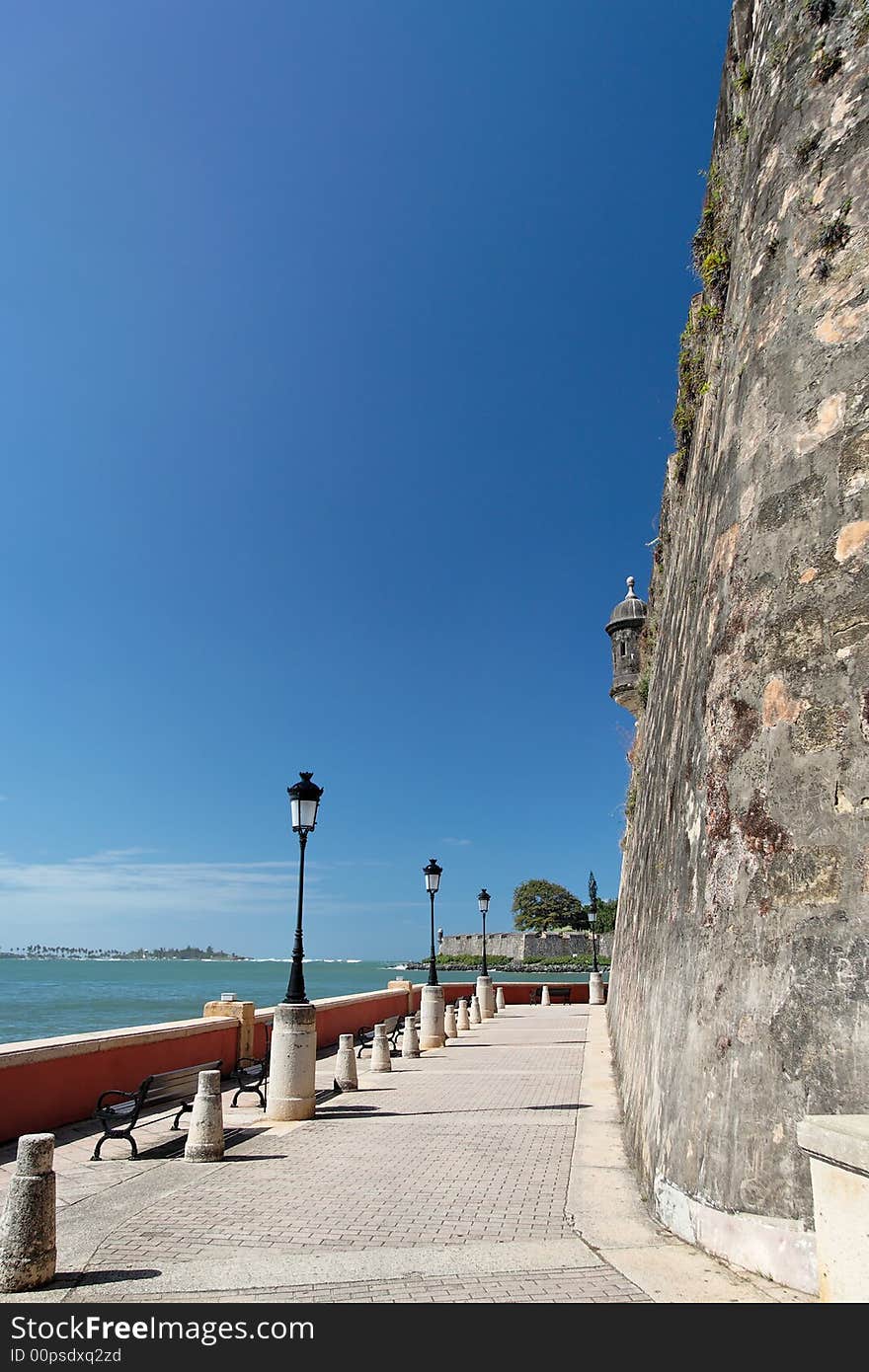 Panorama view of a historical promenade and castle wall. Panorama view of a historical promenade and castle wall