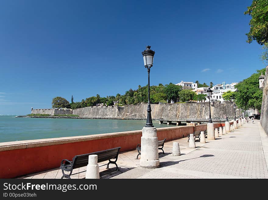 Panorama view of a historical promenade and castle wall. Panorama view of a historical promenade and castle wall