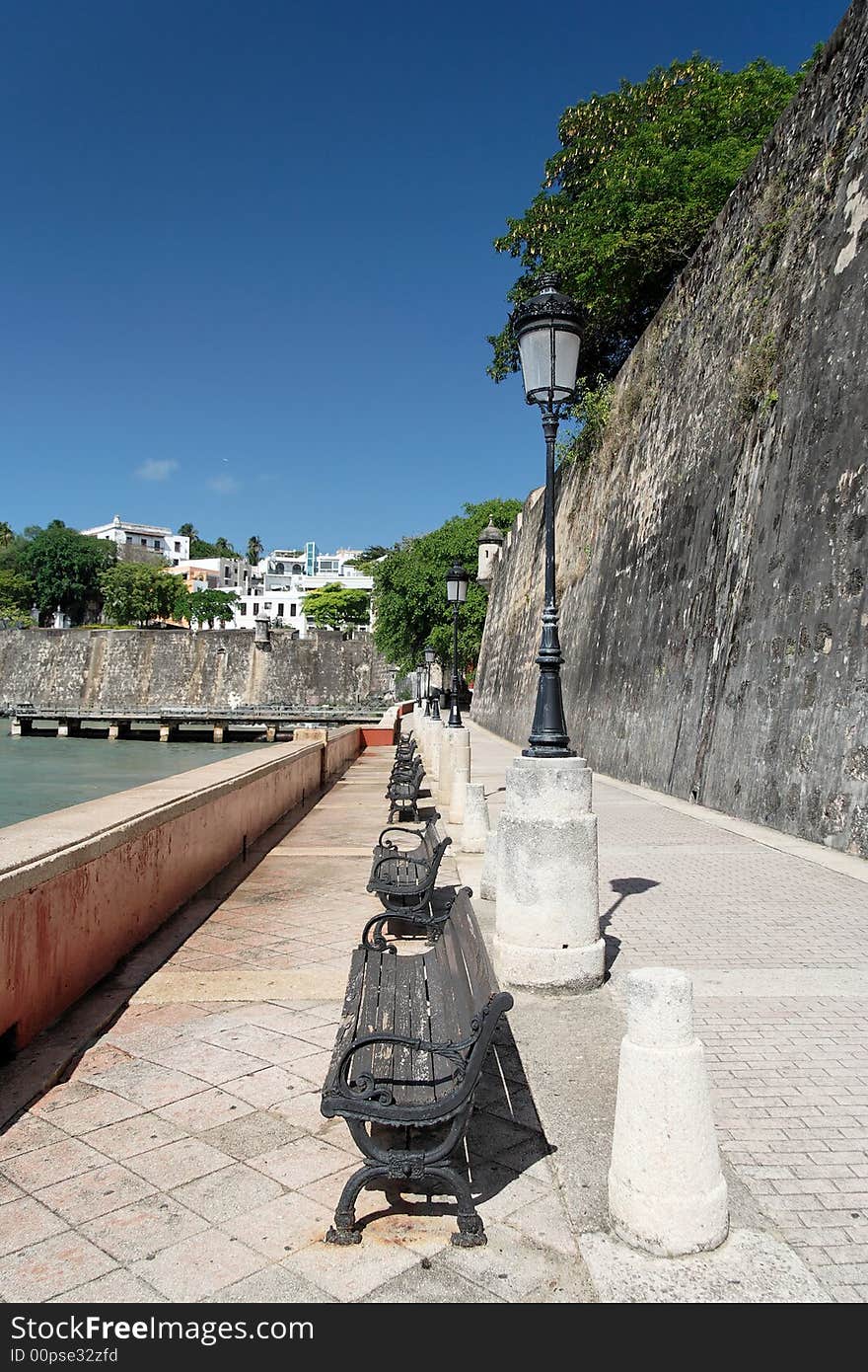 Panorama view of a historical promenade and castle wall. Panorama view of a historical promenade and castle wall