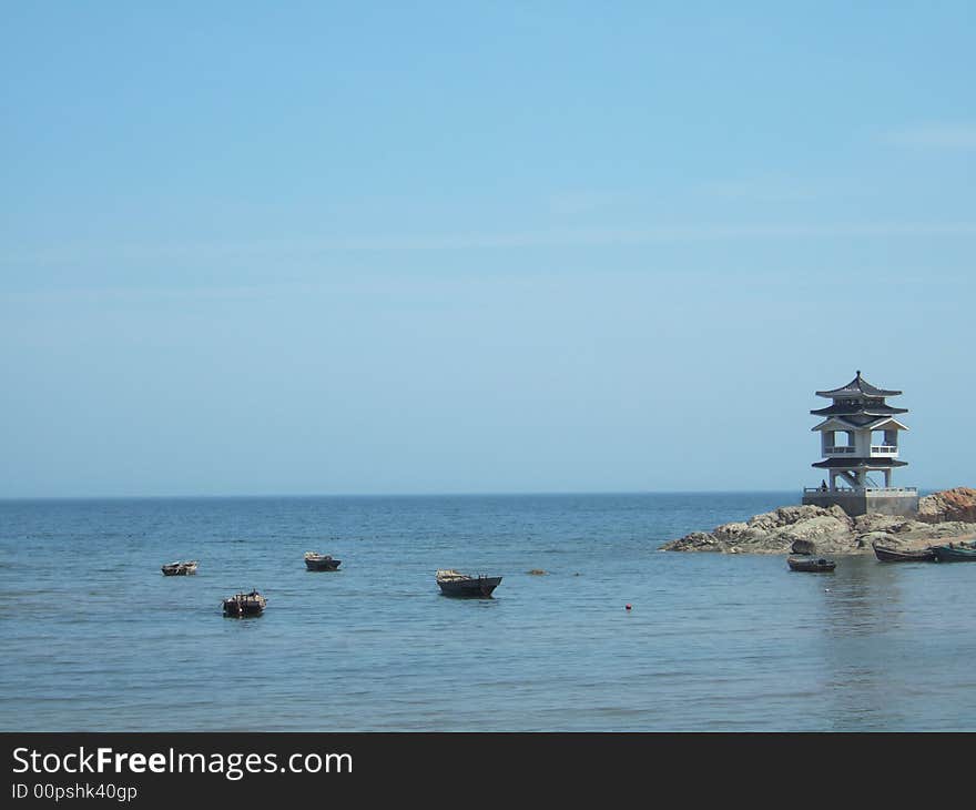 Boats and pavilion on the Sea near the beach