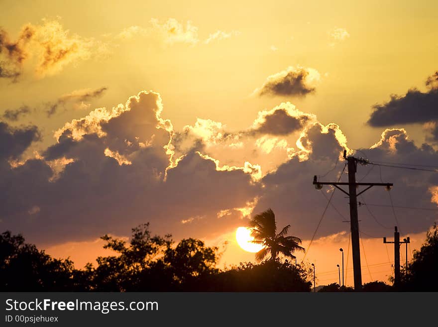 Tropical sunset red orange sky