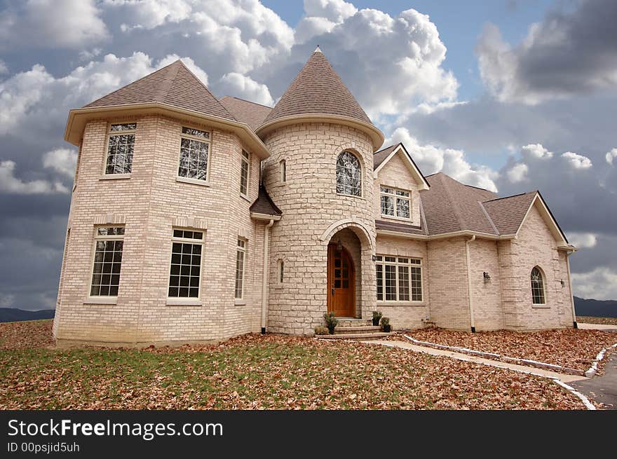 Majestic Newly Constructed Home Facade on a cloudy Day