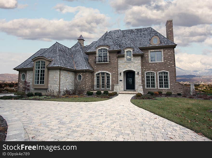 Majestic Newly Constructed Home Facade on a beautiful Day