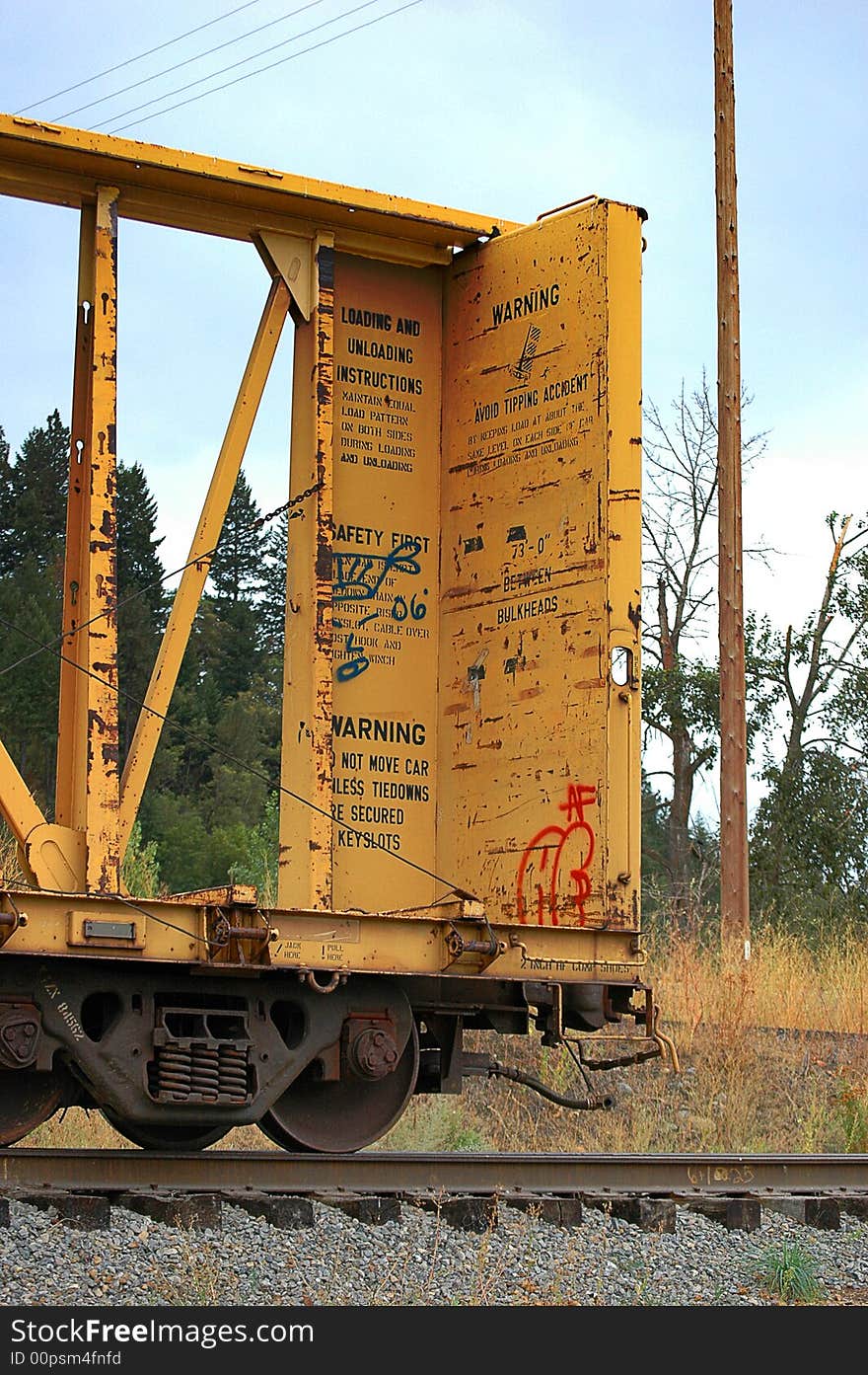 Yellow Railroad Train Car with graffiti. Yellow Railroad Train Car with graffiti