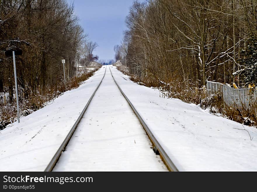 Railway lines, winter scene & snow