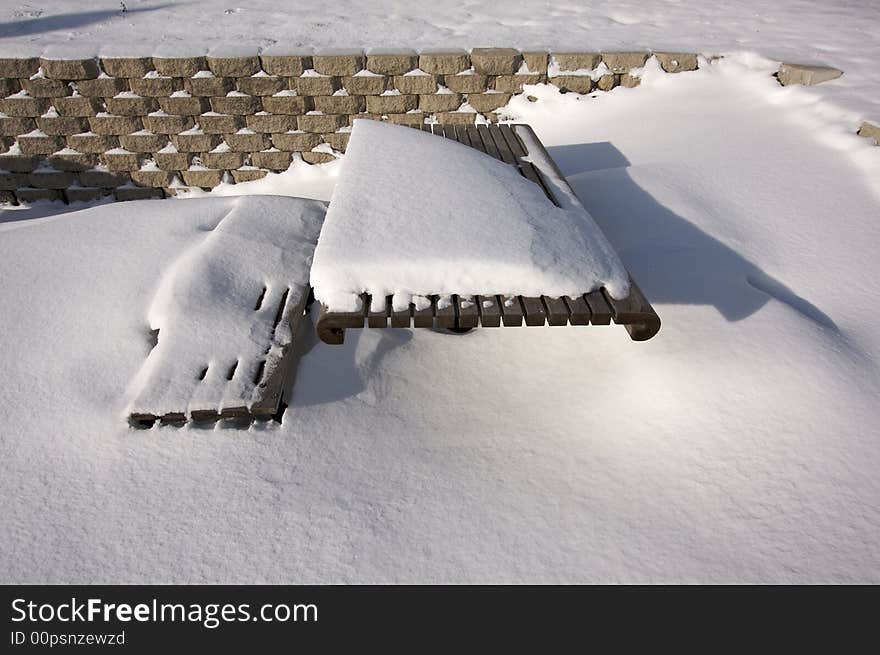 Picnic Table covered with Snow - Early Morning. Picnic Table covered with Snow - Early Morning