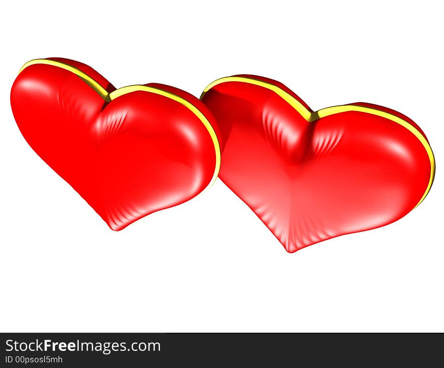 Two Red hearts with gold edging