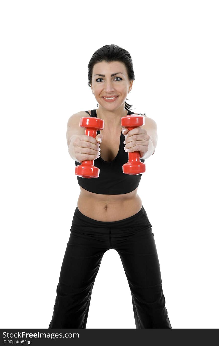 Woman practicing fitness on isolated background