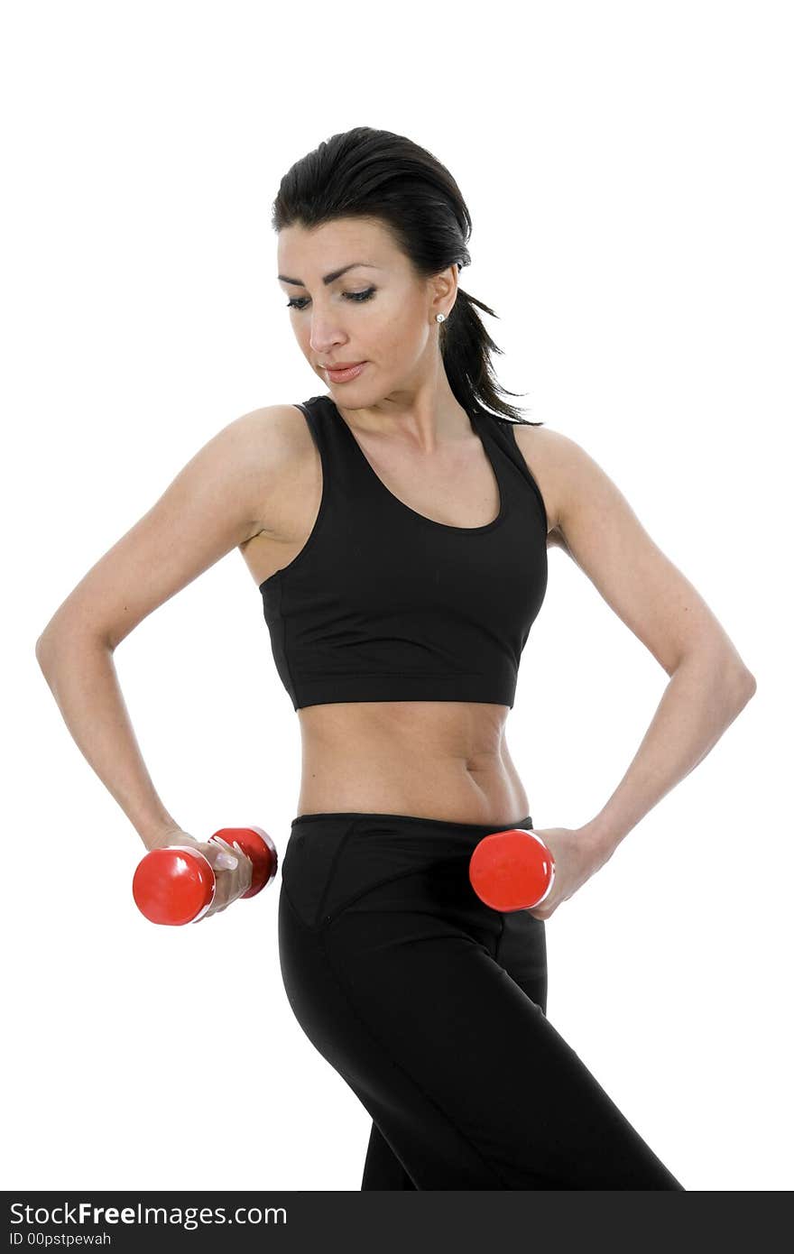 Woman practicing fitness on isolated background