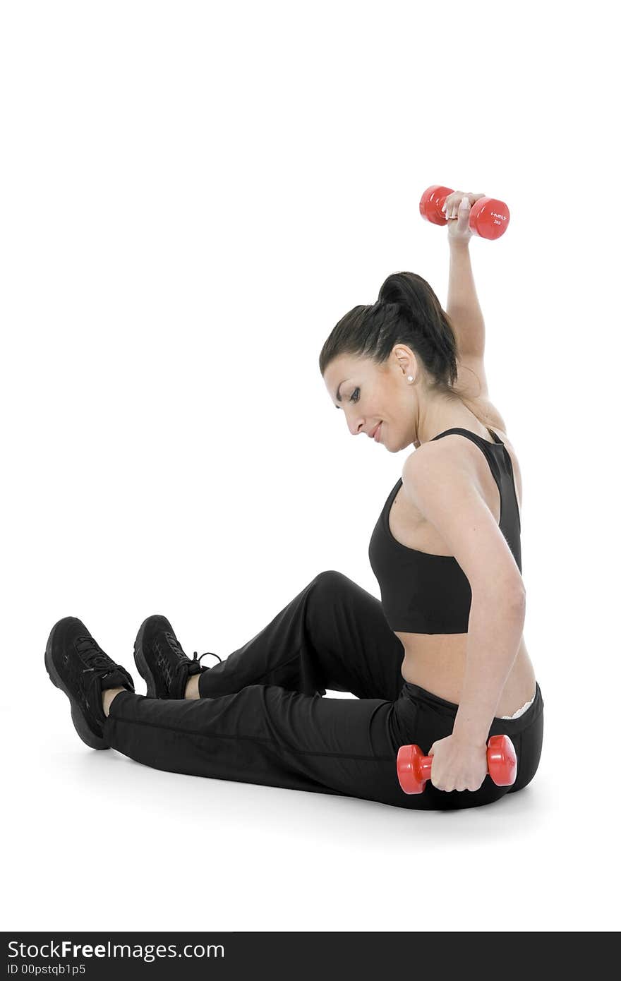 Woman practicing fitness  on  isolated background