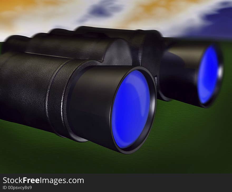 Binoculars 3d concept illustration close up