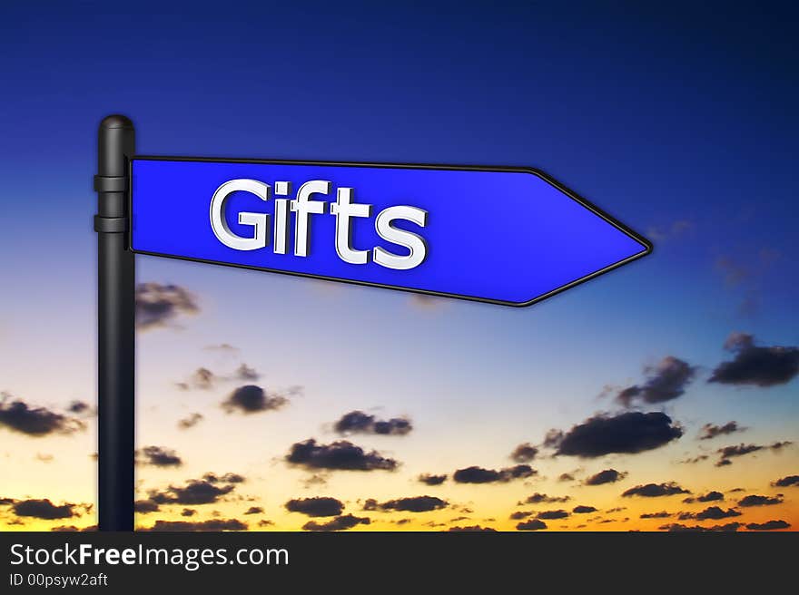 Gifts sign - 3d concept illustration